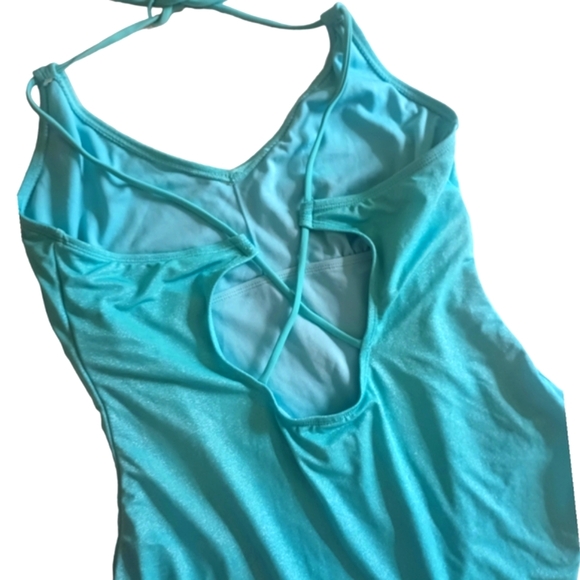 No Boundaries Turquoise Blue Lurex Knit One Piece Swimsuit - Picture 9 of 9